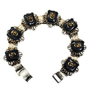 Vintage Comedy Tragedy Bookchain Bracelet Black Tile Link Gold Tone Masks Costum